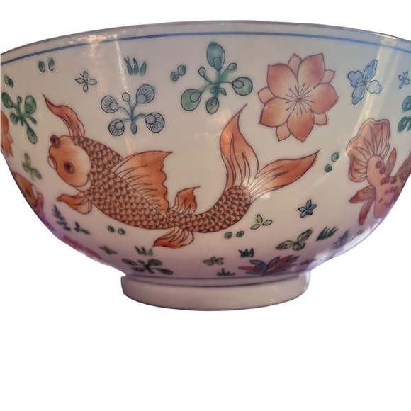 Porcelain 10" vintage Koi fish Gold Carp Decorative bowl - Picture 4 of 12